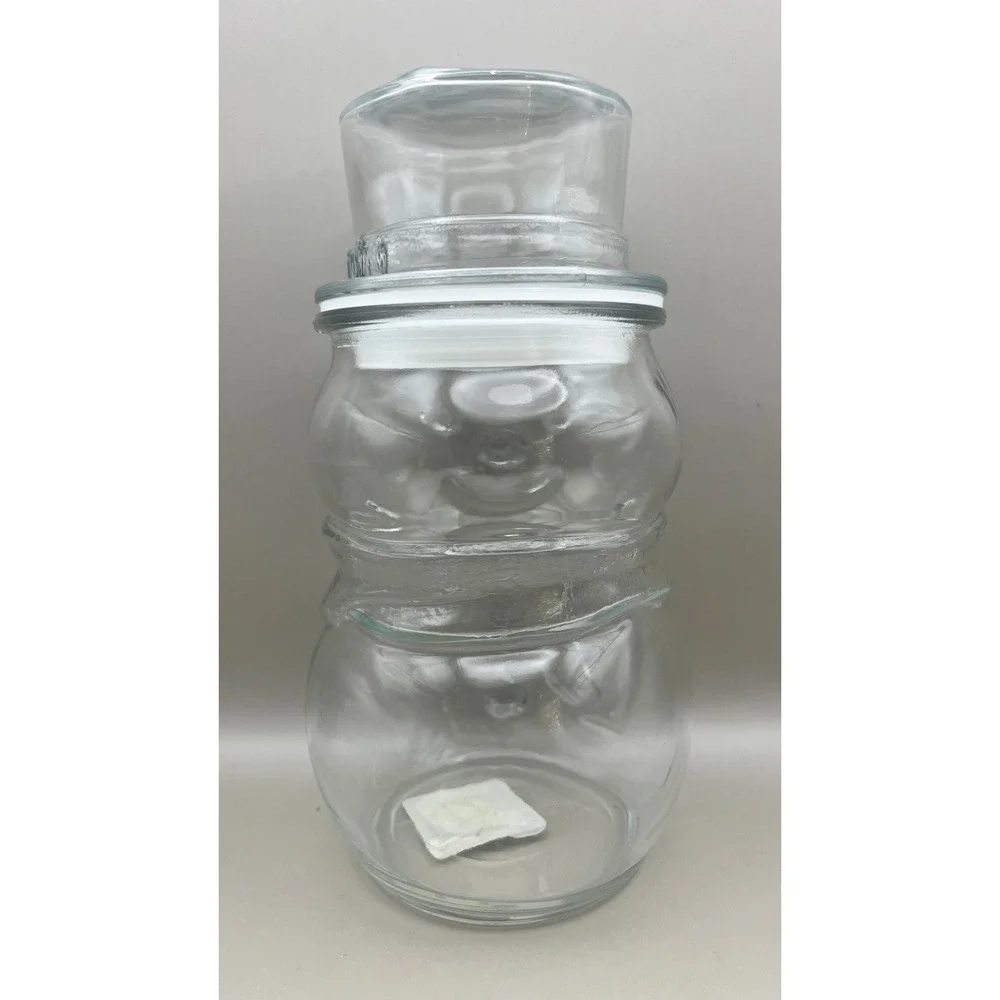Vtg Libbey‎ Clear Glass Snowman Jar with Top Hat Lid Holiday Storage 75303 1638